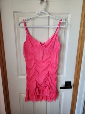 SHEIN Hot Pink Lace-Trim Ruched Chemise